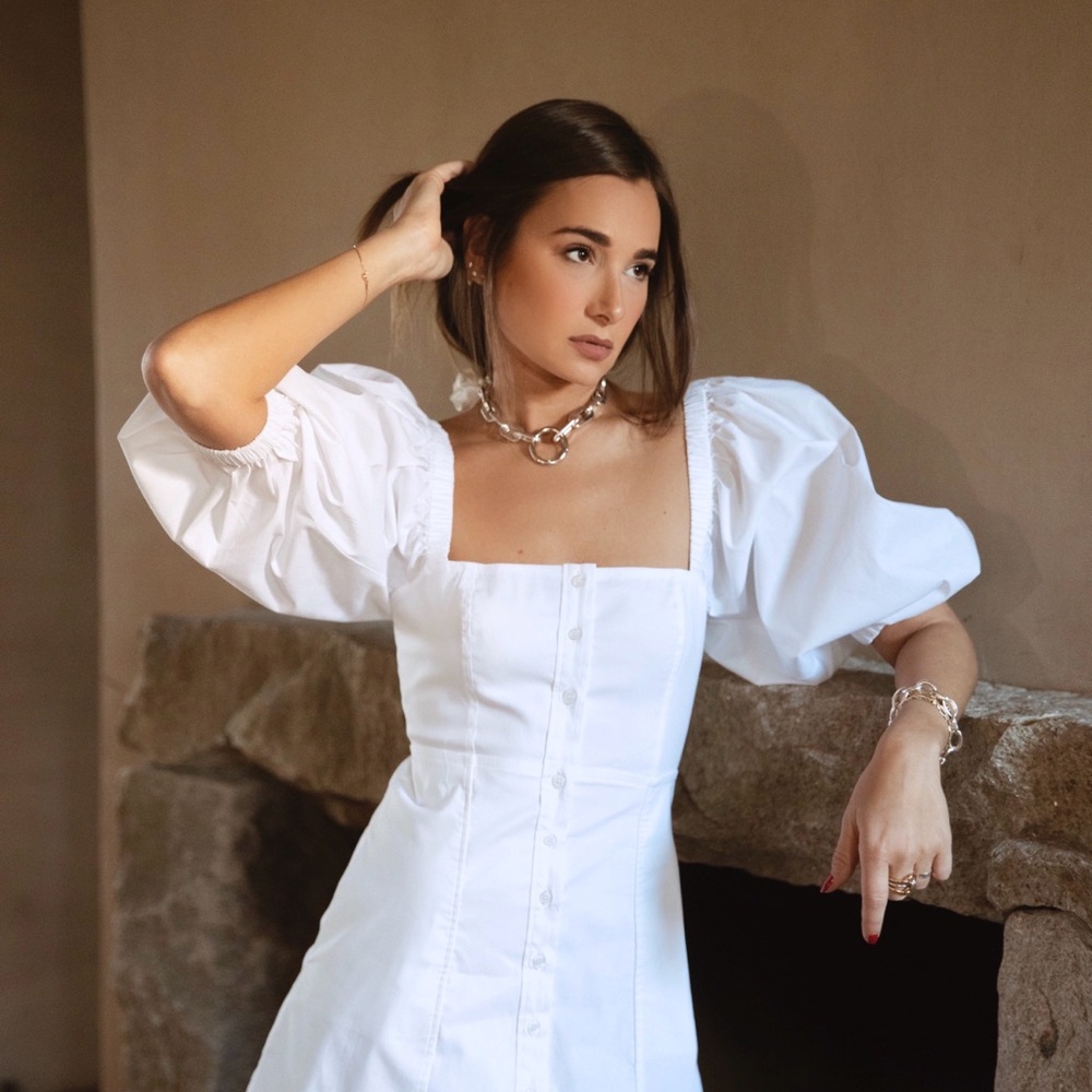 Elegant White Puff Sleeve Dress
